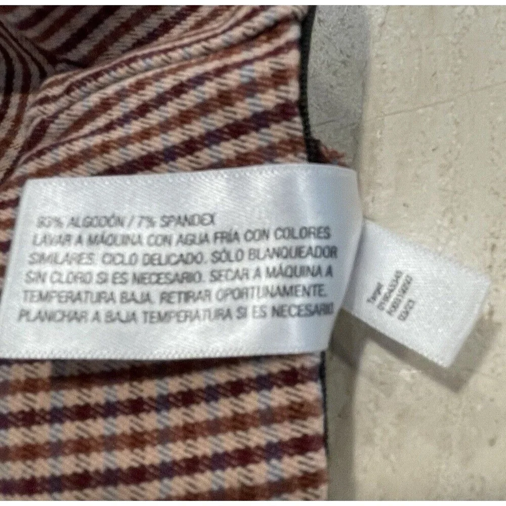 A New Day Womens Pants Side Zip Stretch Ankle High Rise Plaid Size 8‎ Brown Pink